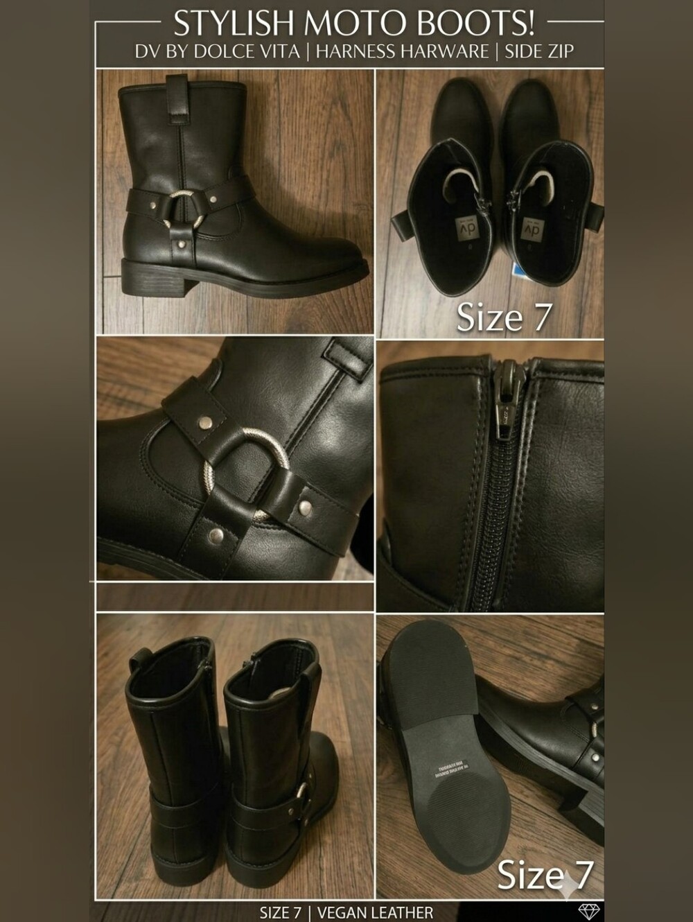 Dolce Vita DV Black Moto Boots with Harness and Side Zip - NWOB